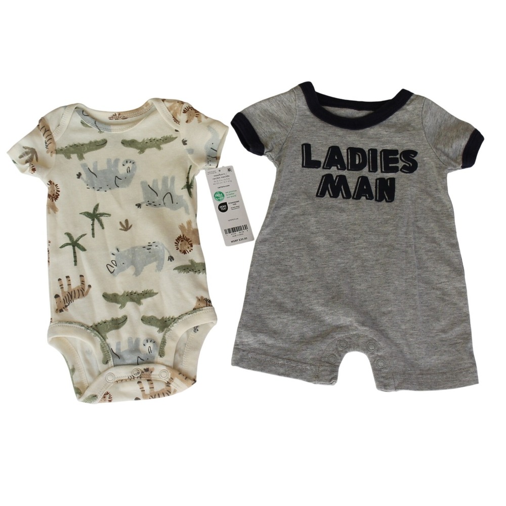 2‎ Carter's Newborn Onesies NB Snap Closure 0 Month